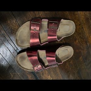 Birkenstock pink metallic sandals